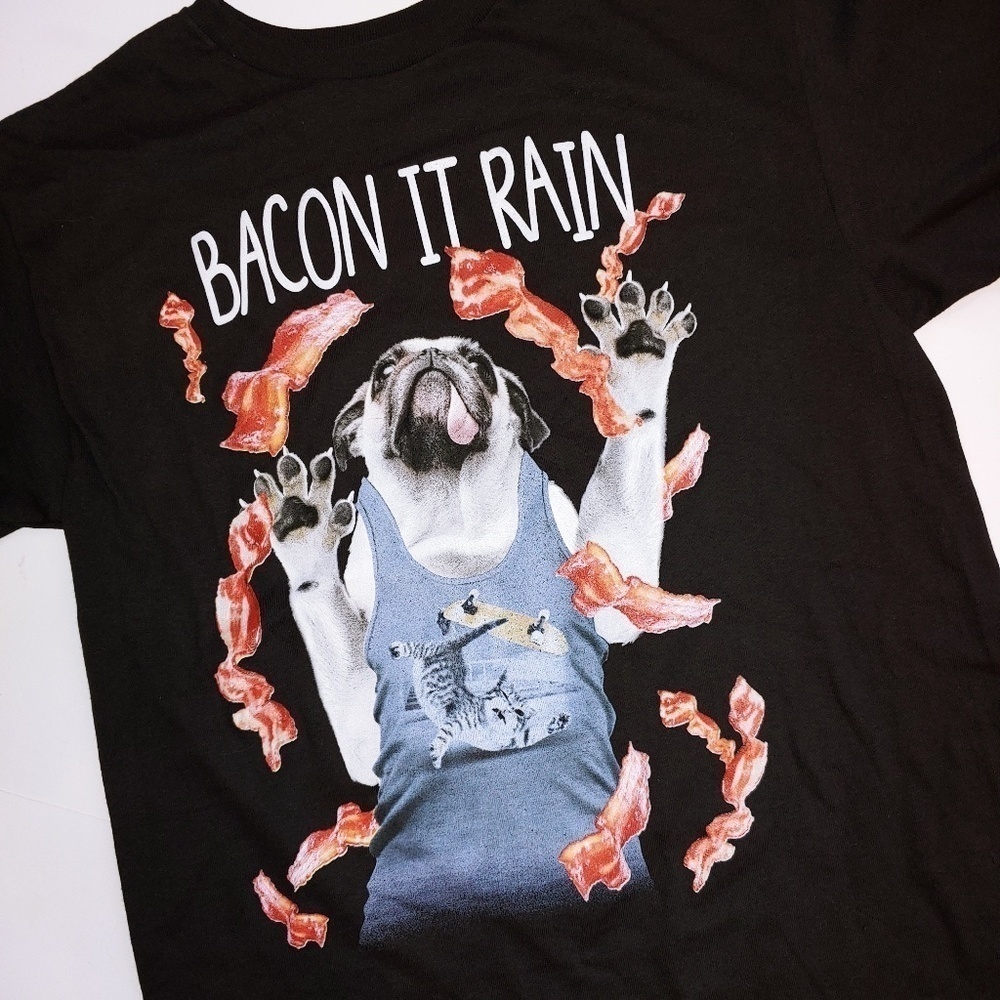 Bacon it Rain Pug Cat Skate Board T-shirt XL